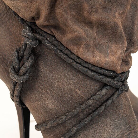 Givenchy Taupe Grey Wax Textured Leather Knotted-Rope Heeled Boots - Picture 9 of 10